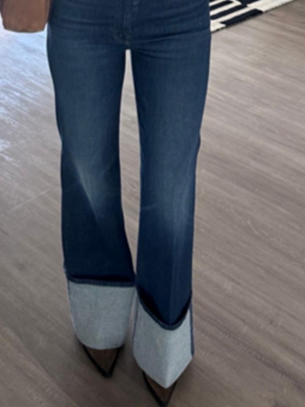 MOTHER High-Rise Wide-Leg Cuffed Dark Blue Jeans - Picture 2 of 4